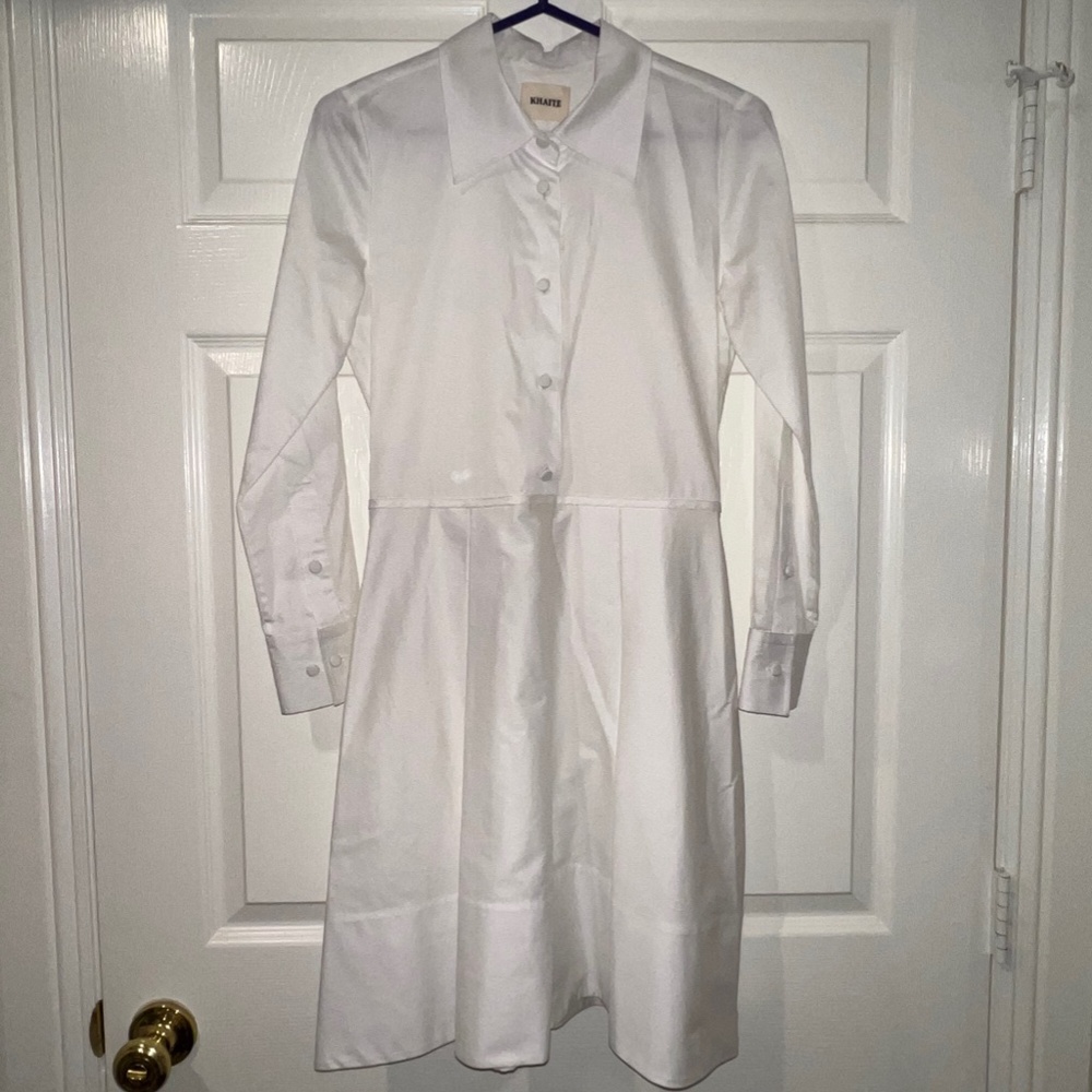 KHAITE Romy Long Sleeve Cotton Fit & Flare Dress In White